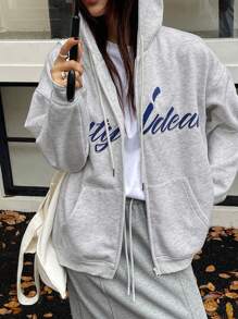 DAZY Women's Simple Printed Hooded Long Sleeve Sweatshirt