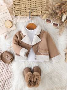 Chaqueta exterior elegante y con pelo para bebé niña, para otoño/invierno - Caqui - Ver 1