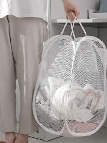 1pc White Foldable Laundry Basket With Handle And Side Pocket Large Capacity Pop-Up Laundry Hamper With Handle - Foldable Mesh Laundry Basket For Dirty Clothes Storage - Convenient Household Solution, School Supplies, School Accessories, Back To School, Storage, Laundry Basket, Basket, Organiser, Organization And Storage, Closet Organization And Storage, Storage Organizer, Bedroom, Wardrobe, Home, Storage Basket,Fall Decor