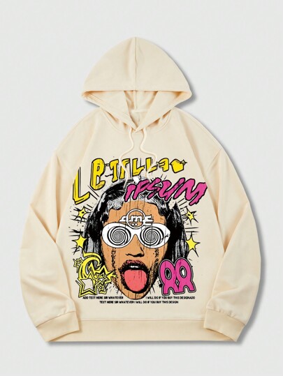 Street Life Men's Vintage Loose Fit Graphic Print Hoodie Sweatshirt, High Street Style