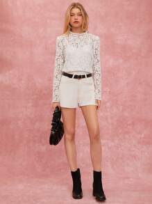 Enchnt Ensemble chemise à col montant transparent et débardeur pour femmes - Beige - Voir 7