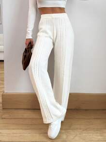 RueChic Cable Twist Pattern Sweater And Straight Pants Set For Autumn And Winter - Beige - View 6