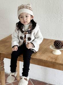 SHEIN Baby Girls Lamb Fleece Plaid Lining Button Design Plus Fleece Thick Jacket, Fashionable For Autumn Winter - Multicolor - View 1