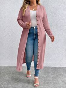 Calvaya Veste décontractée à manches longues avec boutons devant, taille grande - Vieux Rose - Voir 1