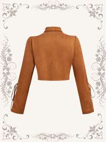 SHEIN MOD Áo khoác da lộn ngắn có dây buộc kiểu du mục Plus Size Vintage - màu nâu - Xem 2