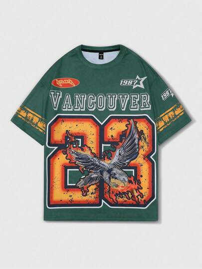 Street Life T-shirt de style jersey de football à manches courtes avec numéro imprimé 23, style vintage de rue, pour école