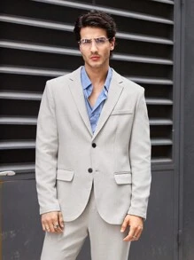 Manfinity VCAY 2pcs Men's Slim Fit Casual Blazer And Trouser Suit Set, Spring Office Wear - Grey - View 4