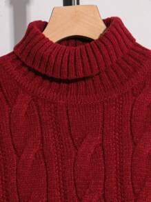 Tween Boy Red Jacquard Embroidered Turtleneck Long-Sleeved Sweater