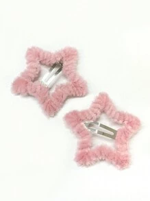 ROMWE Kawaii 4 件装女士可爱粉色毛绒星星发夹