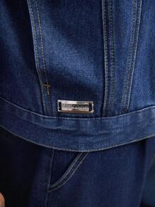 AKNOTIC Business Casual 男士宽松落肩翻领长袖休闲牛仔夹克，适合秋季 - 深色水洗藍 - 查看 3