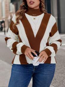 SHEIN LUNE Plus Size V-Neck Pullover Sweater