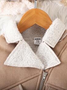 Chaqueta exterior elegante y con pelo para bebé niña, para otoño/invierno - Caqui - Ver 4