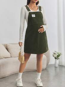 SHEIN Maternity Casual Loose Adjustable Shoulder Straps Dress - Army Green - View 1