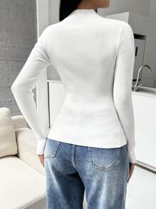 SHEIN Essnce 2024 Autumn Winter New Sheer Mock Neck Slim Fitted Knit Top For Women
