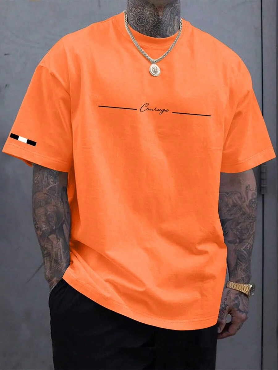 Manfinity LEGND Men's Casual Letter Print Short Sleeve T-Shirt, Summer - Orange - View 1