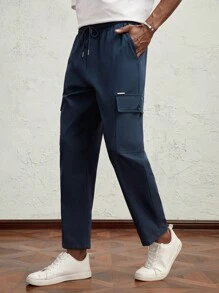 AKNOTIC Business Casual Quần ống đứng lưng thun co giãn dáng Regular Fit cho nam, thích hợp mặc hàng ngày - Xanh đậm - Xem 6