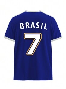 Manfinity Dauomo Brazil 7 Letter & Number Print T-Shirt For Men - Blue - View 3