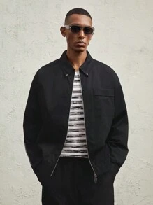 AKNOTIC Business Casual Men's Woven Slim Fit Casual Shacket, For Fall Winter - Black - View 7