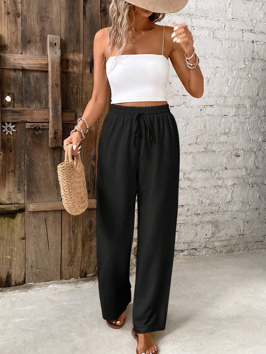 SHEIN Frenchy Pantalon droit décontracté de couleur unie pour femme