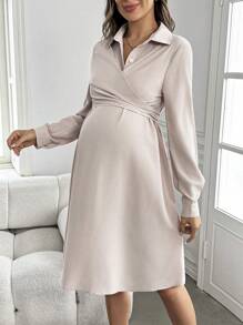 SHEIN Maternity Long Sleeve Button Up Polo Dress, Suitable For Fall/Winter, Pregnancy, Teacher, Baby Shower
