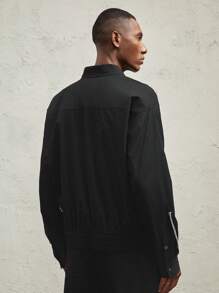 AKNOTIC Business Casual Men's Woven Slim Fit Casual Shacket, For Fall Winter - Black - View 4