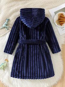 Bata de baño con capucha de manga larga y sólida de color simple de peluche para niño pequeño - azul real - Ver 3