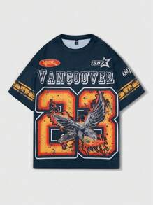 ROMWE MEN Street Life Herren 23 Nummer Icon Muster Kurzarm Sport Fußball Trikot Stil T-Shirt, Straßen Vintage Stil, Schule