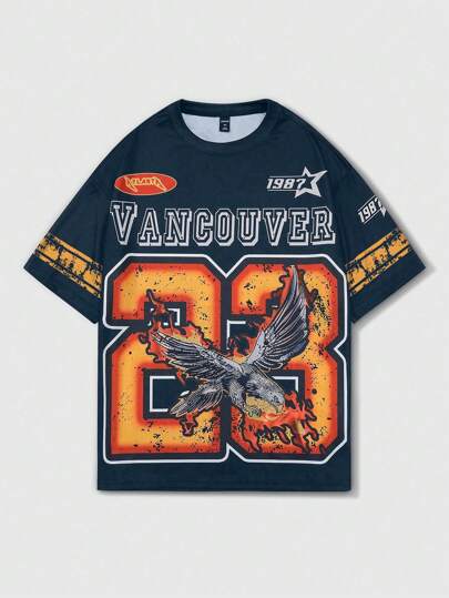 Street Life Camiseta de manga corta con estilo de jersey de fútbol, con estampado del número 23, estilo vintage de calle, para escuela