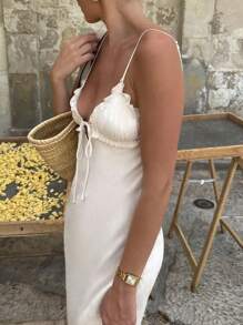 SHEIN SXY Women Lace Trim Tie Strap Mini Dress - White - View 3