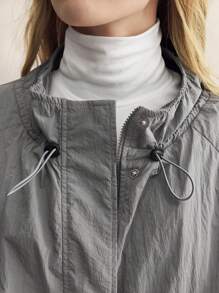 BizChic 女式纯色立领休闲长袖夹克 - 灰色 - 查看 4