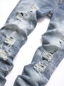 Manfinity Homme Men's Ripped Pocket Casual Straight-Leg Denim Jeans - Light Wash - View 3