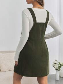 SHEIN Maternity Casual Loose Adjustable Shoulder Straps Dress - Army Green - View 2