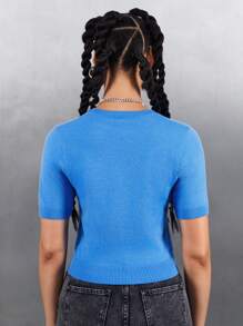 Rick and Morty X SHEIN Women's Cartoon And Letter Pattern Fitted Cropped Knit Top