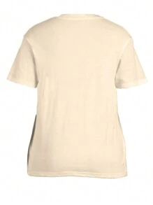 SHEIN LUNE Halloween Plus Size Floral Print Short Sleeve Crew Neck T-Shirt, Summer/Fall Top - Apricot - View 2