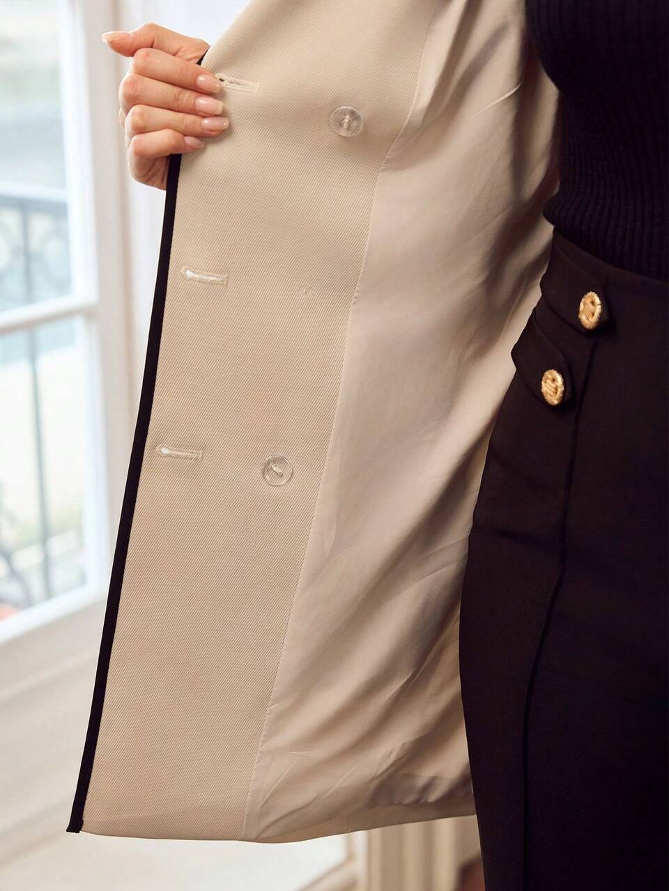 MOTF CONTRAST BINDING BUCKLE BELTED DOUBLE BREASTED PLACKET TRENCH COAT