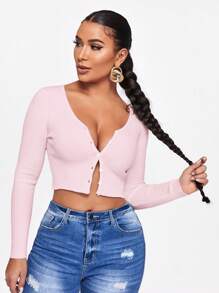 SHEIN LUNE Women's Solid Color Minimalist Daily Wear Cardigan - Baby Pink - View 1