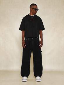 SUMWON Áo thun tay ngắn dáng crop fit có họa tiết thêu ở lưng - màu đen - Xem 5