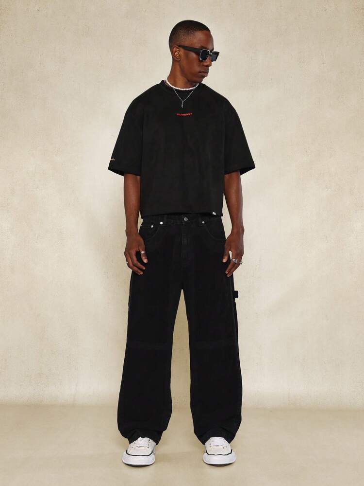 Crop Fit Short Sleeve Tee With Back Embroidery Pattern