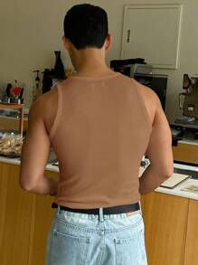 DAZY 男式厚圆领罗纹针织无袖背心 - 駝色 - 查看 8