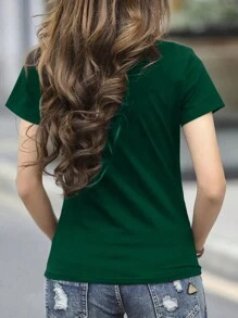 INAWLY 女士夏季撞色 Polo 领短袖休闲 T 恤 - 綠色 - 查看 2