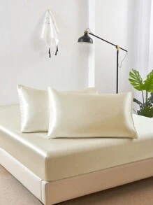 2 件套米色丝滑缎面纯色枕套，柔软枕套，信封封口，适用于卧室，防皱，更适合头发皮肤睡眠，无填充枕头套，适用于卧室，床上用品超柔软透气，无填充物，可机洗 - 米色 - 查看 5