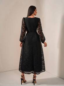 EURMUSE Romantic Style, Black Lace Pencil Skirt Maxi Dress - Black - View 3