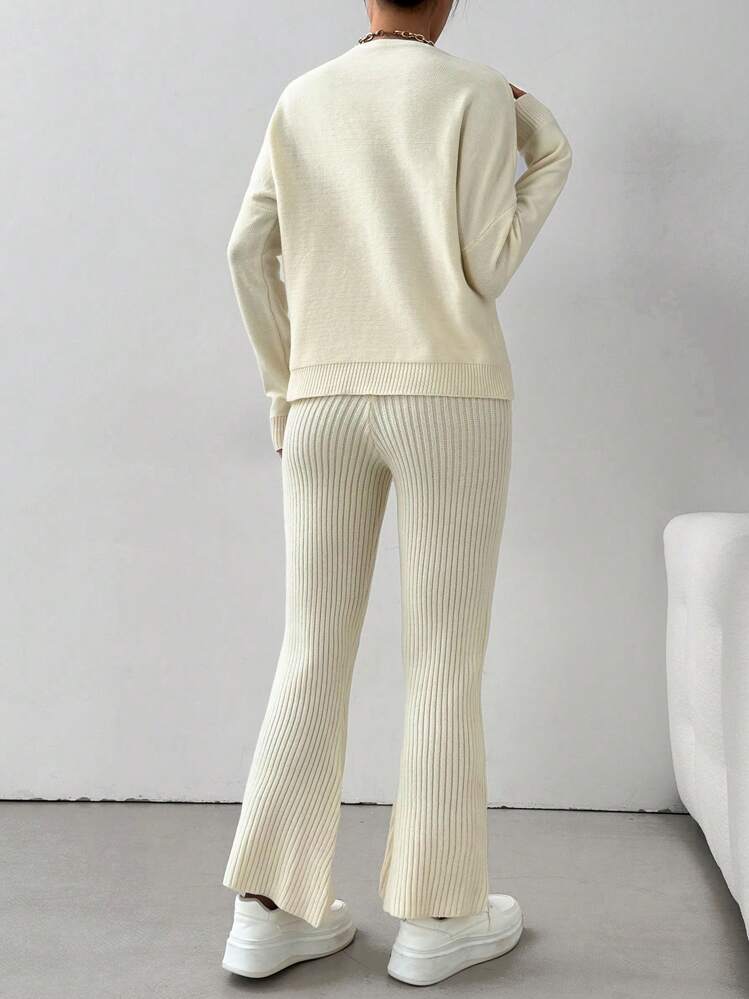 Chiquease 2pcs Fashionable Versatile Flared Women Sweater Set Fall Cloth For Women - Apricot - View 2