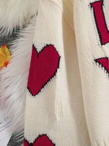 Teenage Letter & Heart Jacquard Ribbed Pullover Sweater - Beige - View 6