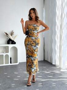 Zolique Women's Sexy Tie Dye Side Slit Tube Dress, Summer