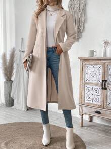 EMERY ROSE Áo khoác nữ cổ đứng tay dài màu trơn thanh lịch có hai túi, mùa đông - Màu Khaki - Xem 4