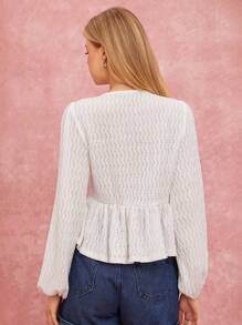 Women's Round Neck Long Sleeve Tie Front Casual Fashion Blouse - Pink - View 2