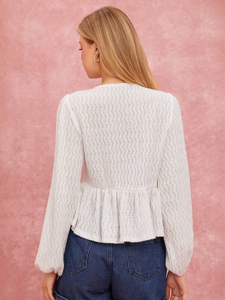 Women's Round Neck Long Sleeve Tie Front Casual Fashion Blouse