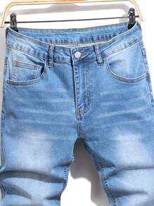 Manfinity Homme Men's Casual Distressed Cone Jeans - Light Wash - View 3