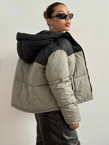StreetHx Contrast Color Hooded Padded Padded Coat, Short & Lightweight Winter Clothes - Multicolor - View 2